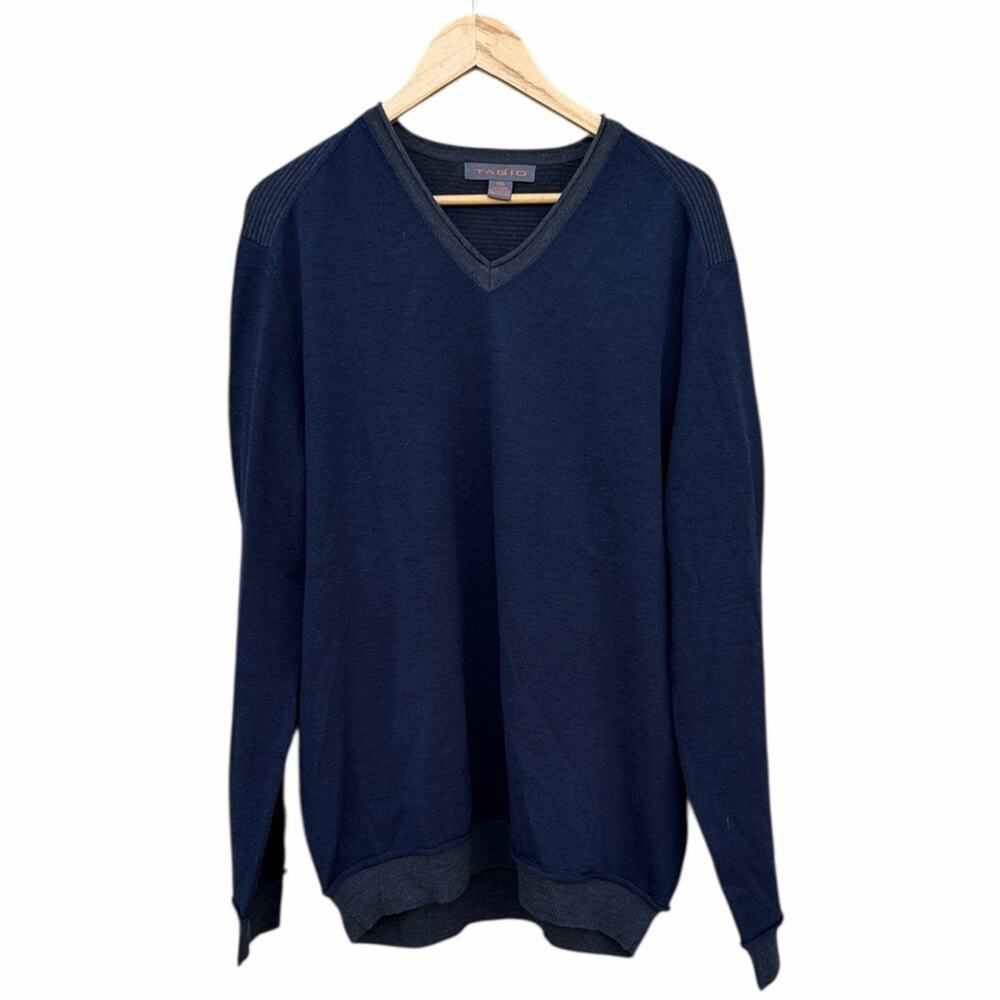 Tagio Men's Dark Blue V-Neck wool blend Sweater size XXL